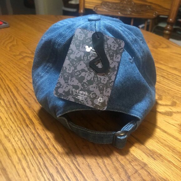 Disney Mickey Mouse Denim Striped Logo Hat OSFA - Picture 2 of 4